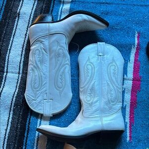 White Nocona Heeled Cowboy Boots